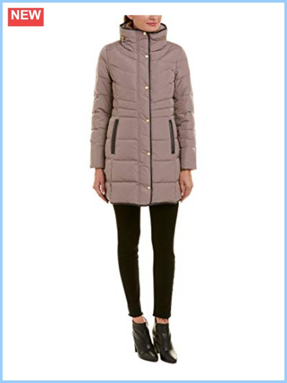 Mid-Length Quilted Down Puffer Coat Hooded Zip Pockets Winter